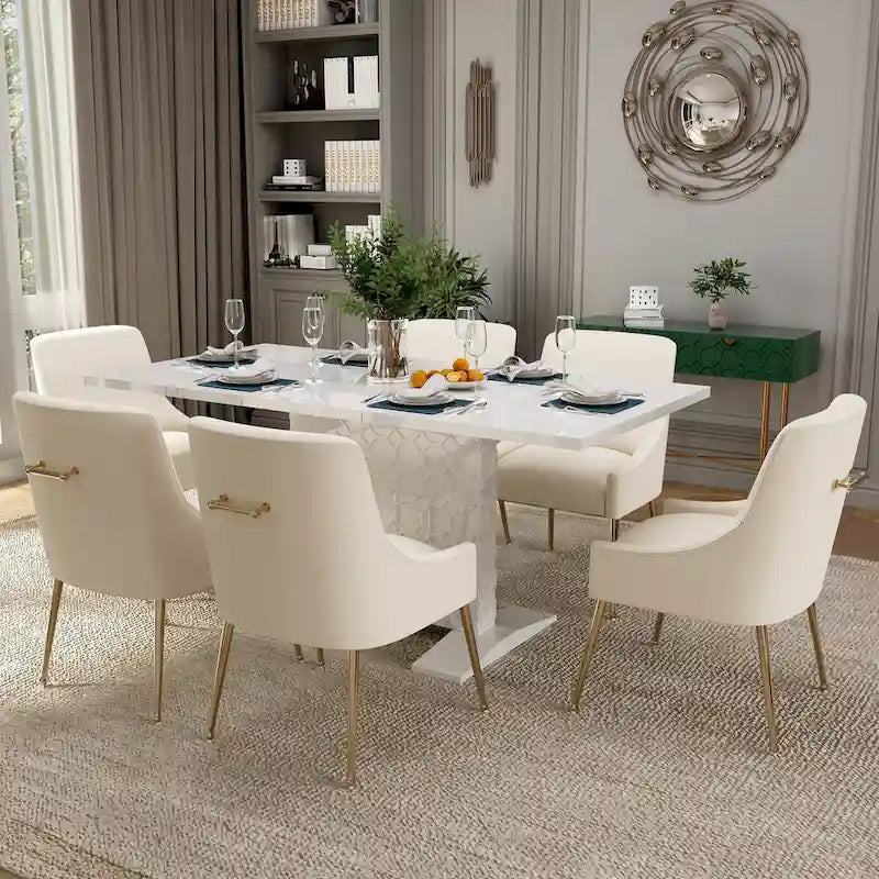 Set da pranzo Clihome da 7 pezzi con tavolo allungabile lucido e sedie in velluto