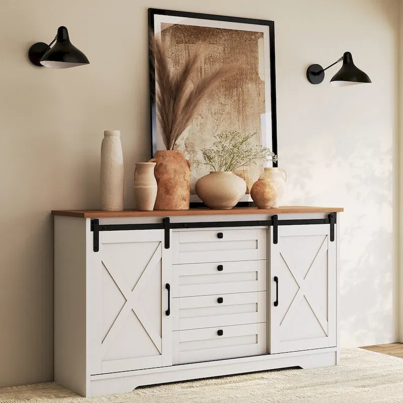 JASIWAY Madia Credenza da Fattoria con 2 Ante e 4 Cassetti