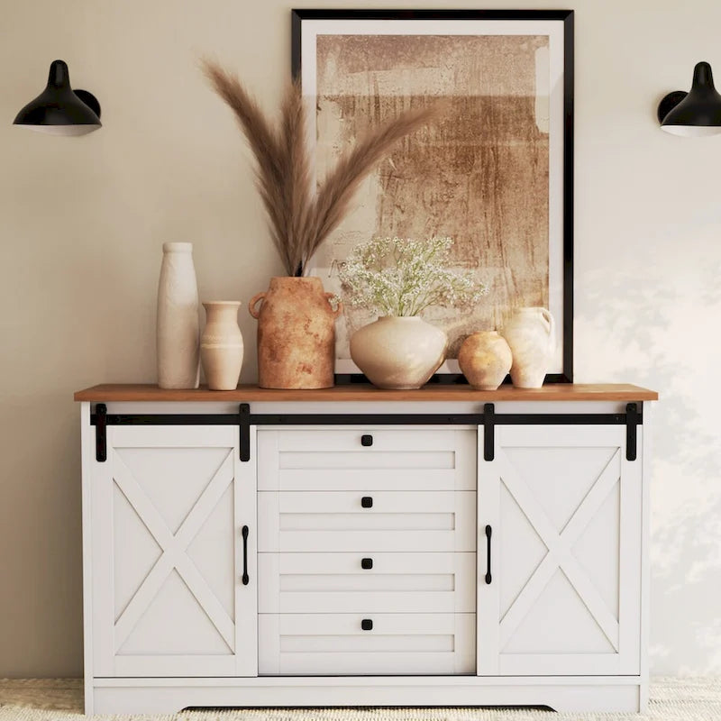 JASIWAY Madia Credenza da Fattoria con 2 Ante e 4 Cassetti