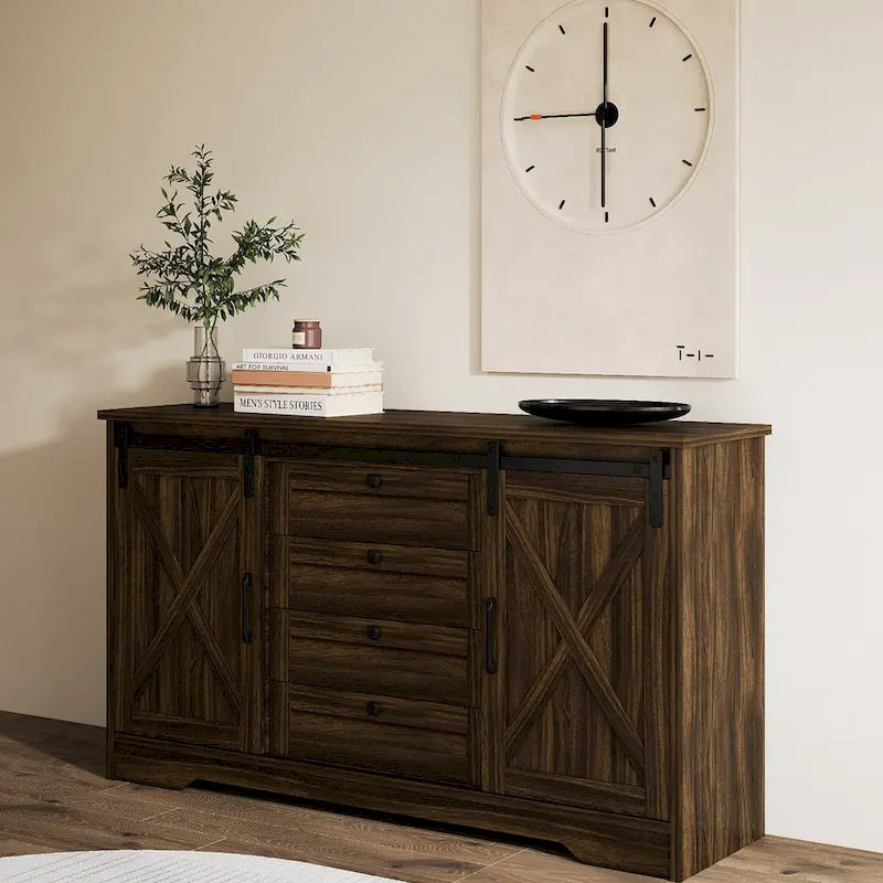 JASIWAY Madia Credenza da Fattoria con 2 Ante e 4 Cassetti