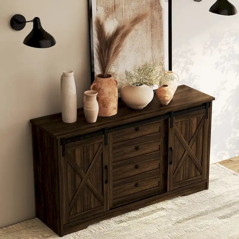 JASIWAY Madia Credenza da Fattoria con 2 Ante e 4 Cassetti