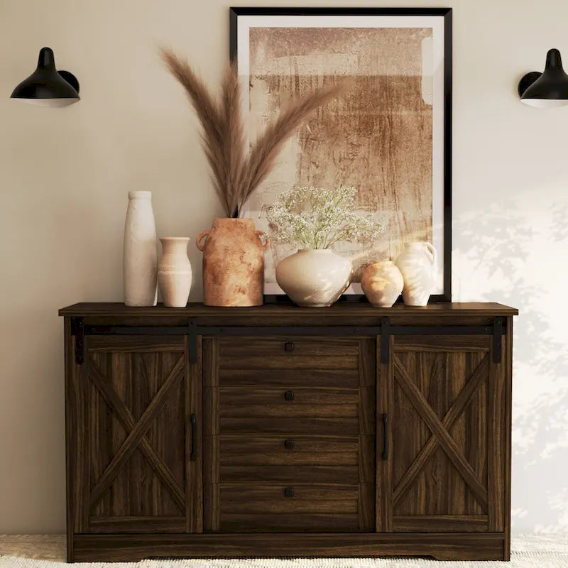 JASIWAY Madia Credenza da Fattoria con 2 Ante e 4 Cassetti