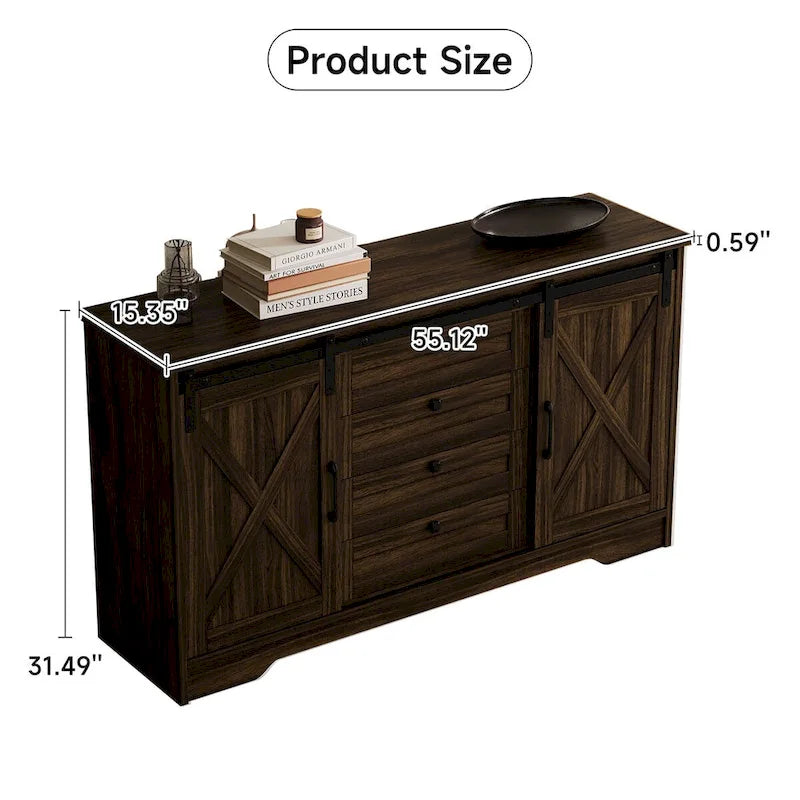 JASIWAY Madia Credenza da Fattoria con 2 Ante e 4 Cassetti