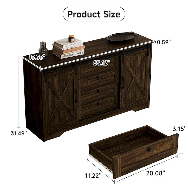 JASIWAY Madia Credenza da Fattoria con 2 Ante e 4 Cassetti
