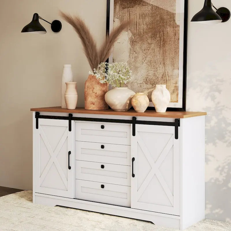 JASIWAY Madia Credenza da Fattoria con 2 Ante e 4 Cassetti