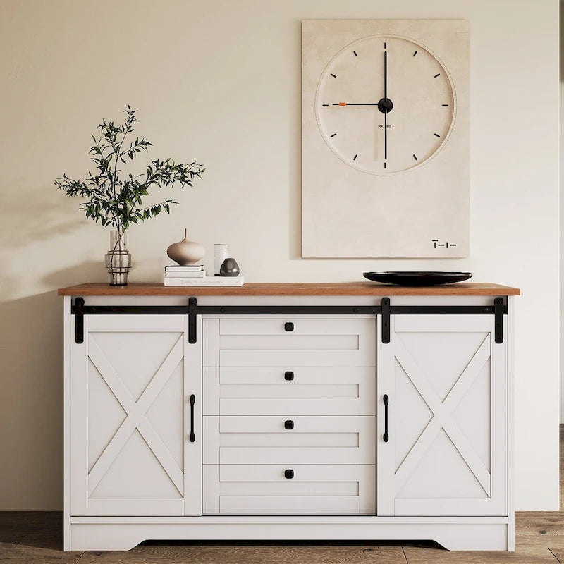JASIWAY Madia Credenza da Fattoria con 2 Ante e 4 Cassetti