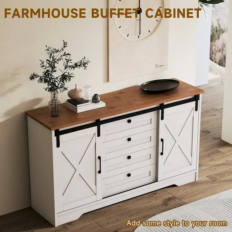JASIWAY Madia Credenza da Fattoria con 2 Ante e 4 Cassetti