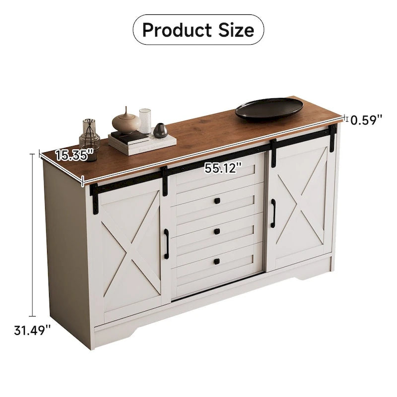 JASIWAY Madia Credenza da Fattoria con 2 Ante e 4 Cassetti