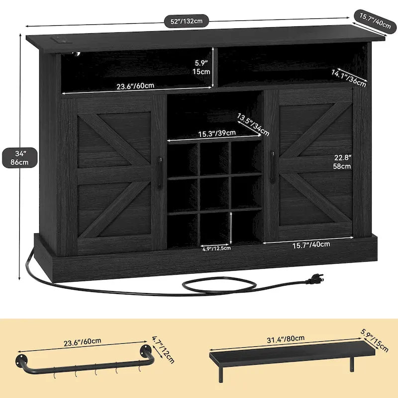 Mobile buffet 52Farmhouse con ripiano mobile - 15.75P x 52L x 34H