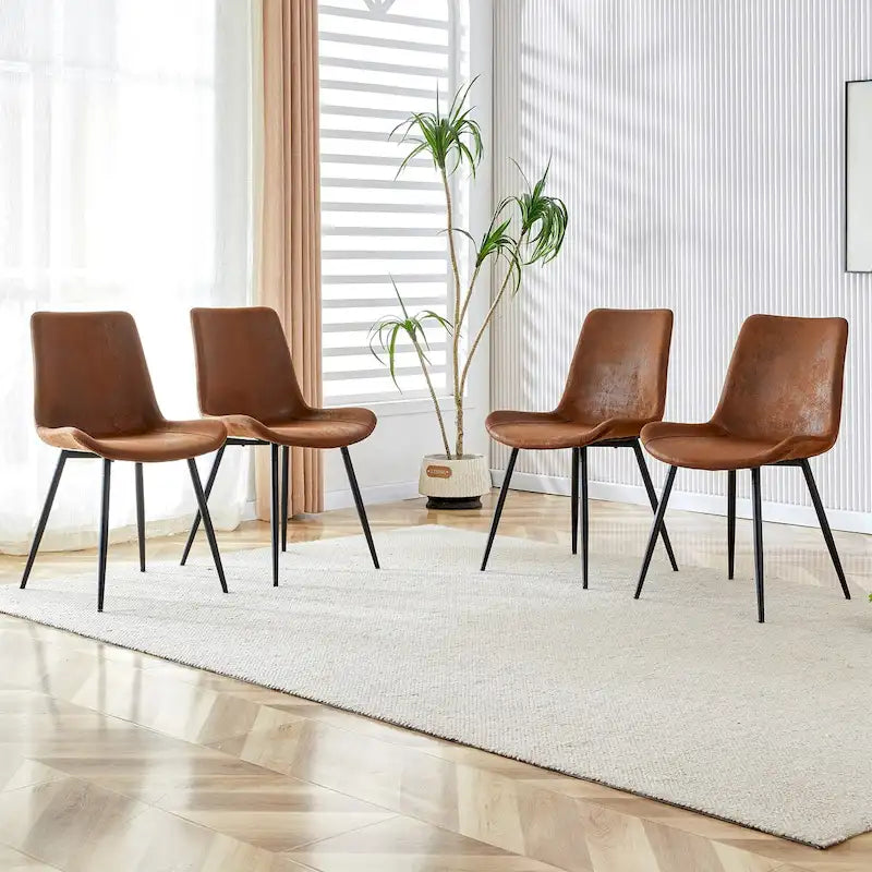 Un Ensemble De 4 Chaises De Restaurant Rembourrées De Style Avec Dossiers En Daim Et Pieds En Métal Noir, Adaptées Aux Cuisines, Salons, Fermes