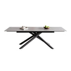 Set da pranzo rettangolare allungabile a 9 pezzi con gambe incrociate in pietra sinterizzata e 8 sedie