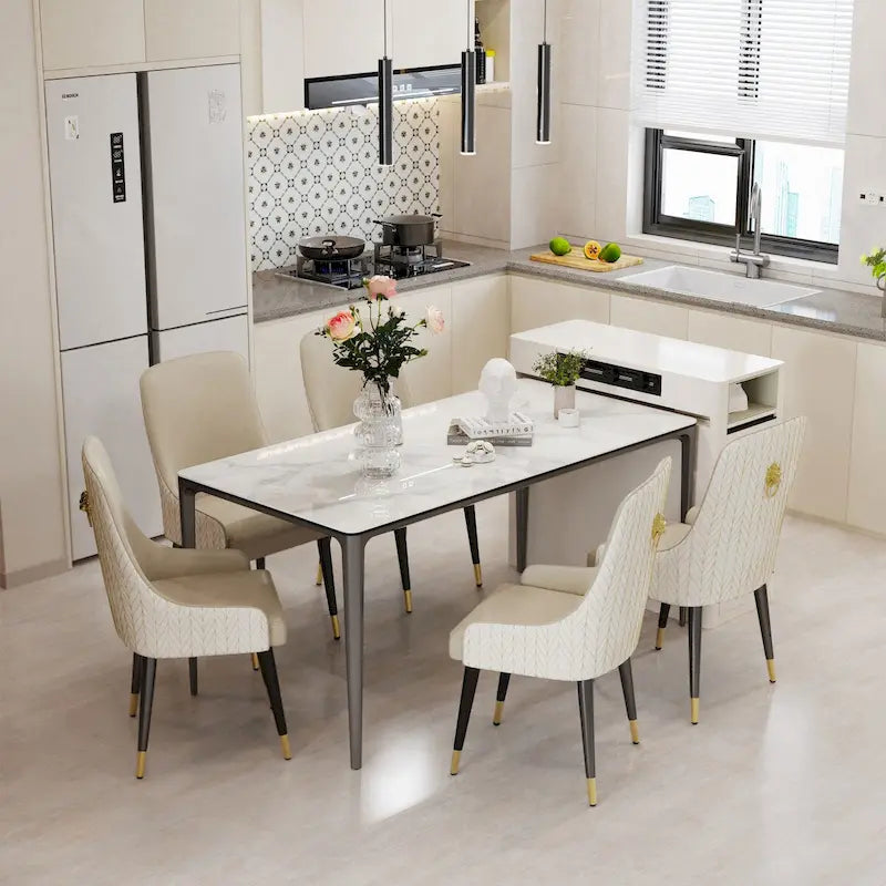 Lussuoso tavolo da pranzo in marmo italiano con piano in pietra sinterizzata rettangolare - 61,81x11,42x11,81 pollici