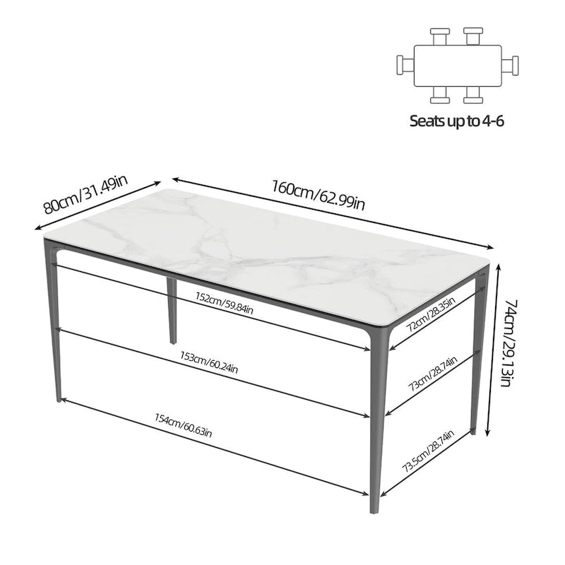 Lussuoso tavolo da pranzo in marmo italiano con piano in pietra sinterizzata rettangolare - 61,81x11,42x11,81 pollici