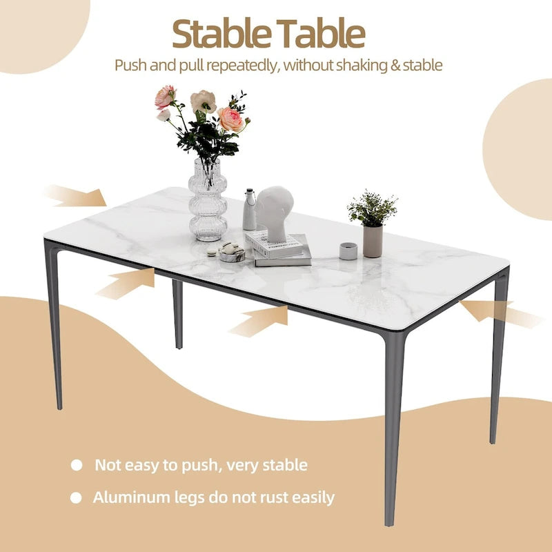 Lussuoso tavolo da pranzo in marmo italiano con piano in pietra sinterizzata rettangolare - 61,81x11,42x11,81 pollici