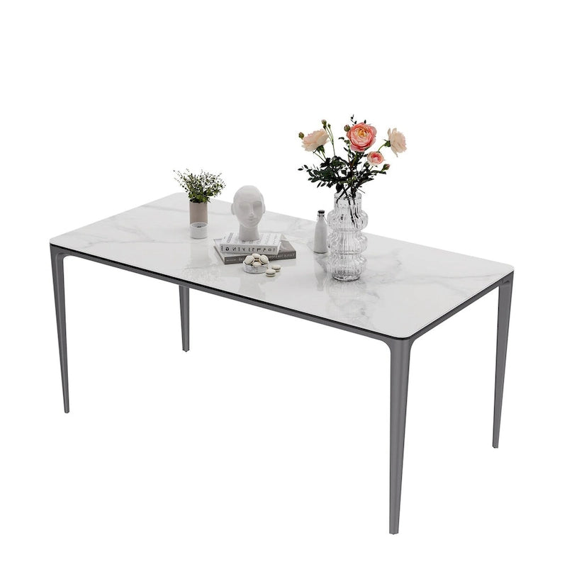 Lussuoso tavolo da pranzo in marmo italiano con piano in pietra sinterizzata rettangolare - 61,81x11,42x11,81 pollici