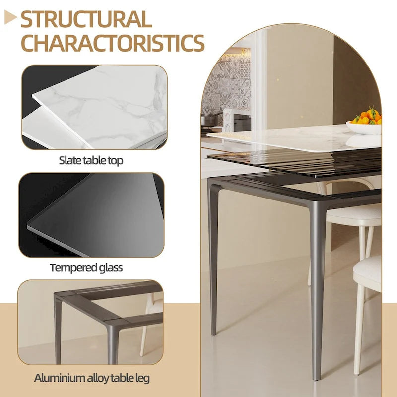 Lussuoso tavolo da pranzo in marmo italiano con piano in pietra sinterizzata rettangolare - 61,81x11,42x11,81 pollici