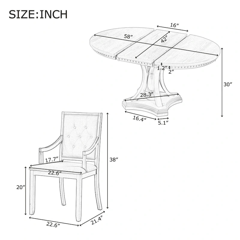 Set da pranzo retrò Nestfair da 5 pezzi con 4 sedie e tavolo allungabile