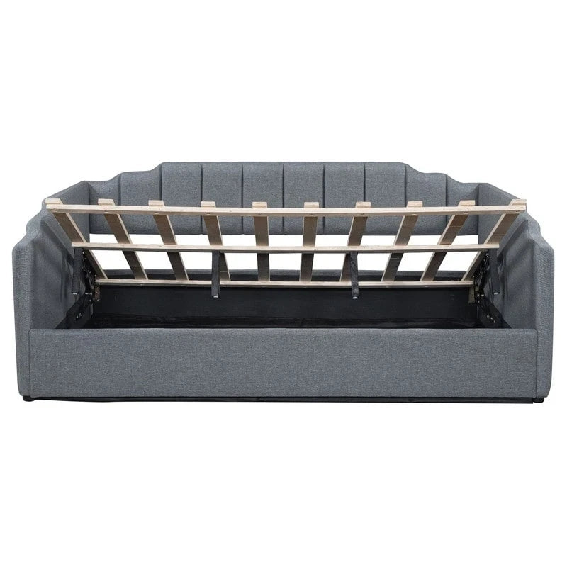 Letto a giorno imbottito full-size con contenitore sottostante