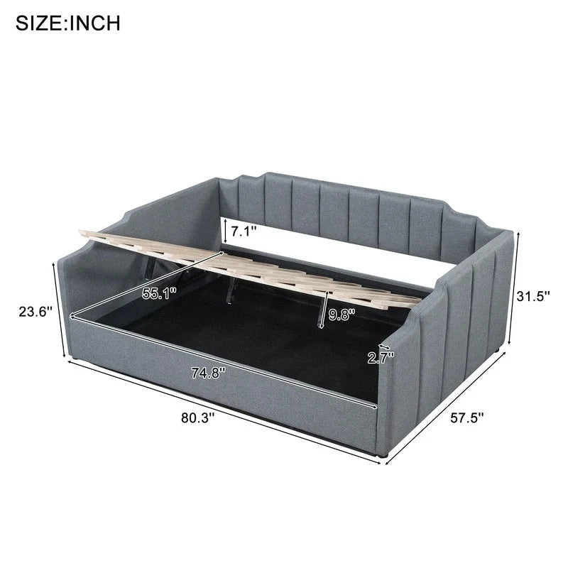 Letto a giorno imbottito full-size con contenitore sottostante
