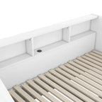 Struttura letto a giorno (daybed) da una piazza e mezza (twin) a matrimoniale (king size) con librerie integrate e due cassetti, design con ricarica