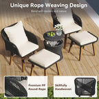 Set da conversazione da patio 5 pezzi con tavolino bar refrigerato e pouf