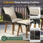 Set da conversazione da patio 5 pezzi con tavolino bar refrigerato e pouf