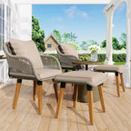 Set da conversazione da patio 5 pezzi con tavolino bar refrigerato e pouf