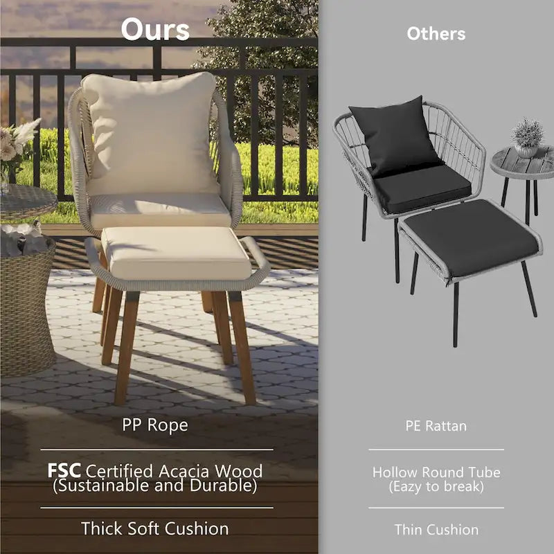 Set da conversazione da patio 5 pezzi con tavolino bar refrigerato e pouf