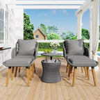Set da conversazione da patio 5 pezzi con tavolino bar refrigerato e pouf