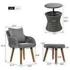 Set da conversazione da patio 5 pezzi con tavolino bar refrigerato e pouf