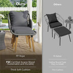 Set da conversazione da patio 5 pezzi con tavolino bar refrigerato e pouf