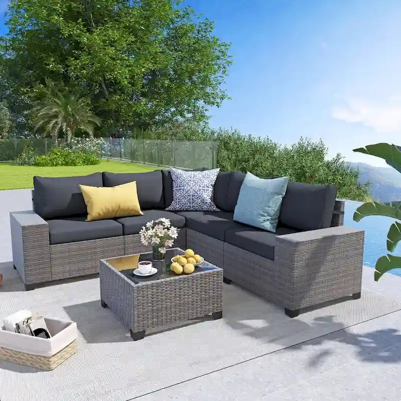 6-Piece Patio Free Combination Wicker Conversation Set With Double Set Cushions Cover