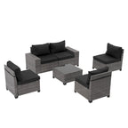 Set da conversazione per patio in vimini combinabile da 6 pezzi con cuscini doppi e fodere