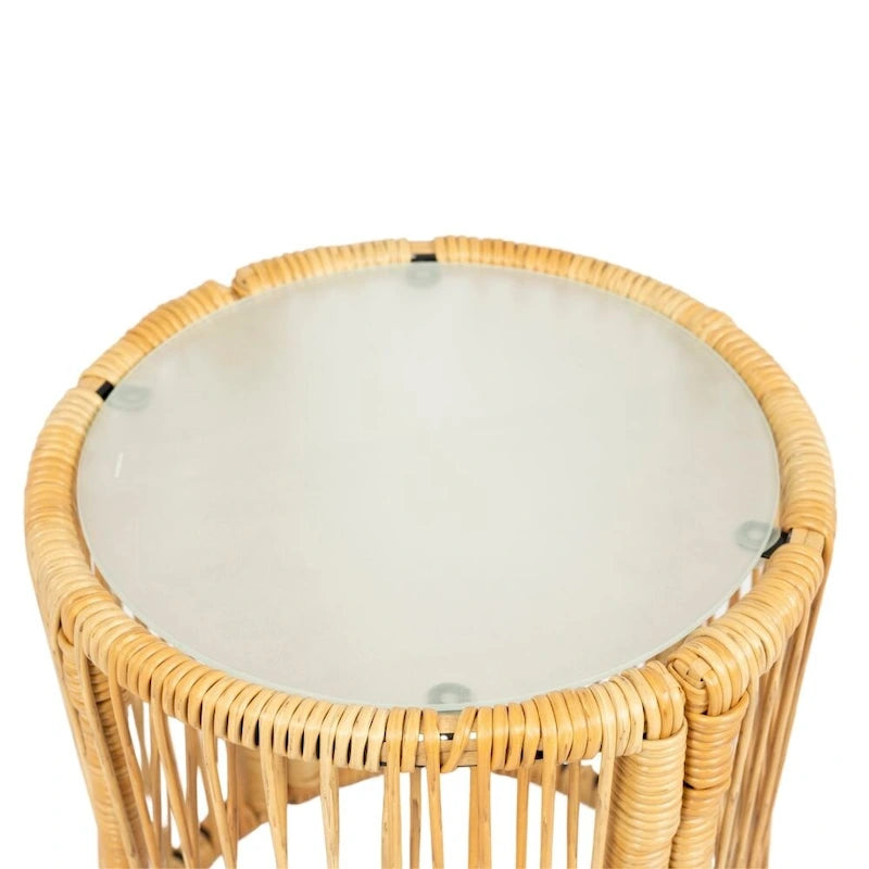 Set di mobili da esterno in vimini da 3 pezzi con tavolo e sedie con cuscini spessi 8 cm, set divano da esterno