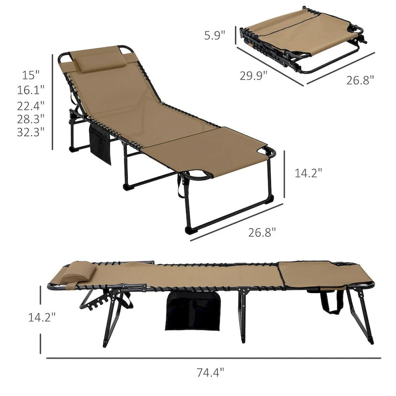 Chaise longue pieghevole in 2 pezzi con schienale reclinabile a 5 livelli e foro di lettura