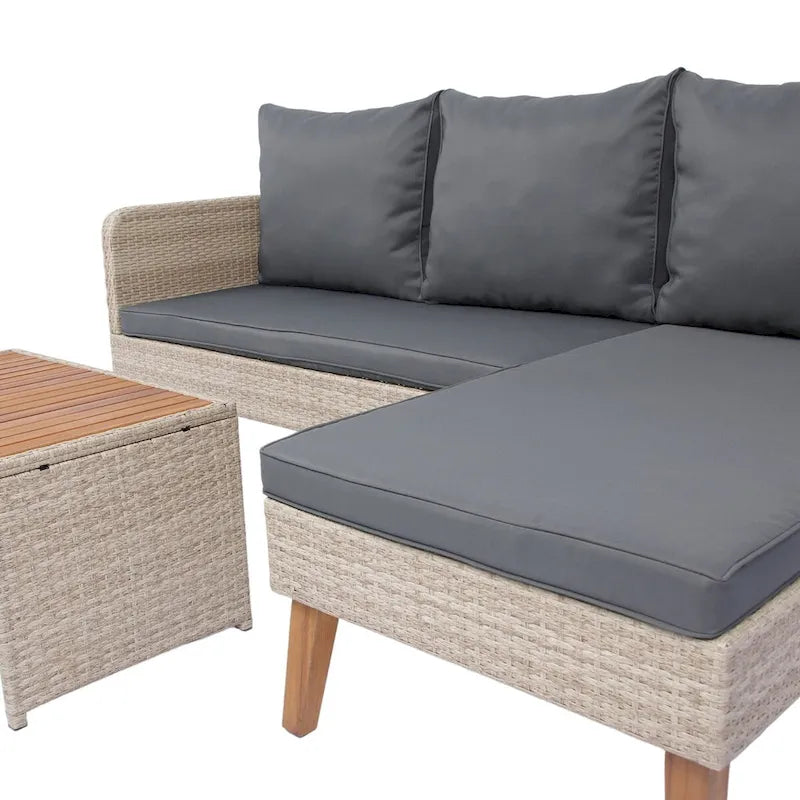 Set divano da esterno a 3 pezzi in vimini di rattan con cuscini grigio scuro - 73.62X48.03