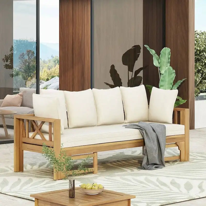 Letto da giorno per esterni in legno di acacia, cuscini resistenti all'acqua di Christopher Knight Home