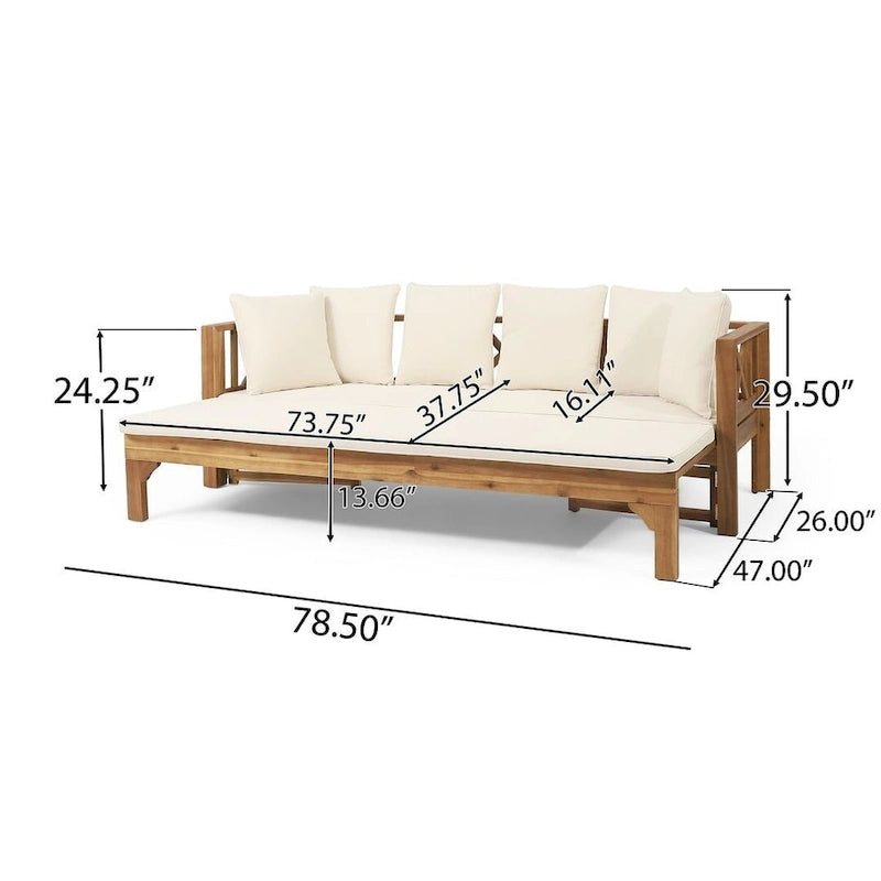 Letto da giorno per esterni in legno di acacia, cuscini resistenti all'acqua di Christopher Knight Home