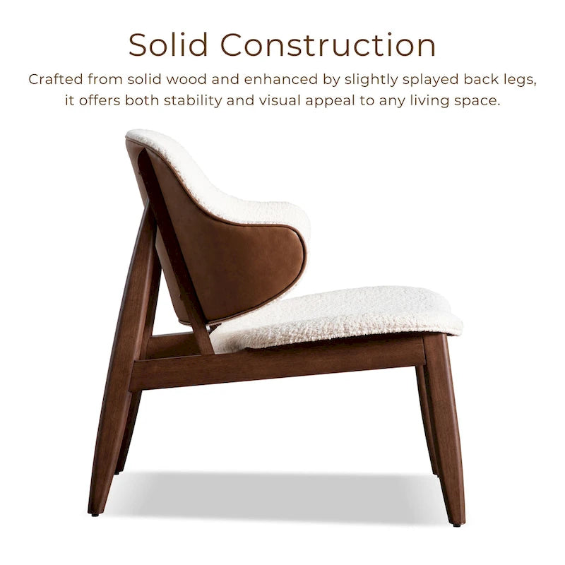 Set composto da sedia accent con schienale ad ala e tavolino Furniture of America Beck, due pezzi, in noce e bouclé, stile metà secolo