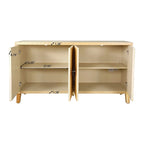 Credenza vintage a 4 ante, mobile contenitore con motivo intagliato, grande buffet con ripiani regolabili, mobile consolle