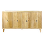 Credenza vintage a 4 ante, mobile contenitore con motivo intagliato, grande buffet con ripiani regolabili, mobile consolle