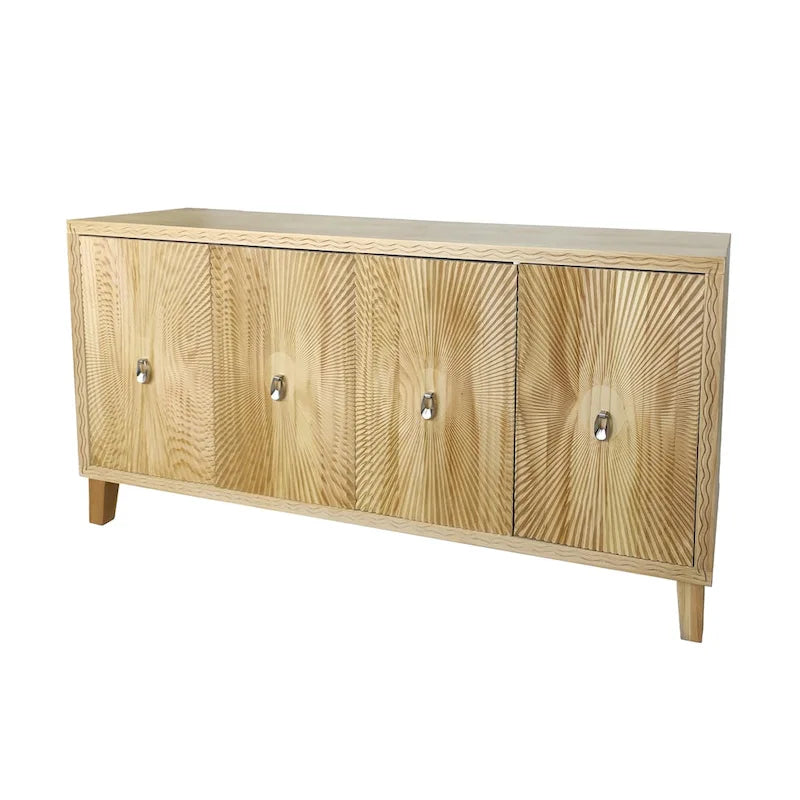 Credenza vintage a 4 ante, mobile contenitore con motivo intagliato, grande buffet con ripiani regolabili, mobile consolle