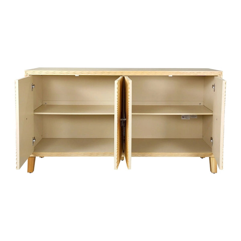 Credenza vintage a 4 ante, mobile contenitore con motivo intagliato, grande buffet con ripiani regolabili, mobile consolle
