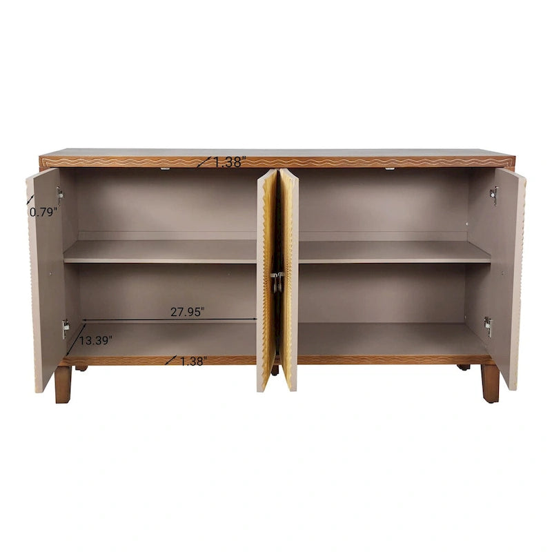 Credenza vintage a 4 ante, mobile contenitore con motivo intagliato, grande buffet con ripiani regolabili, mobile consolle