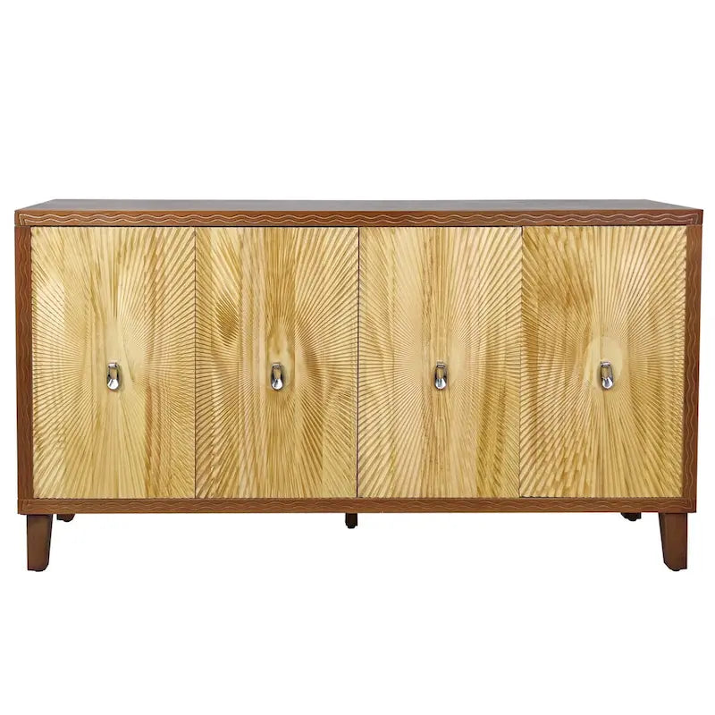 Credenza vintage a 4 ante, mobile contenitore con motivo intagliato, grande buffet con ripiani regolabili, mobile consolle