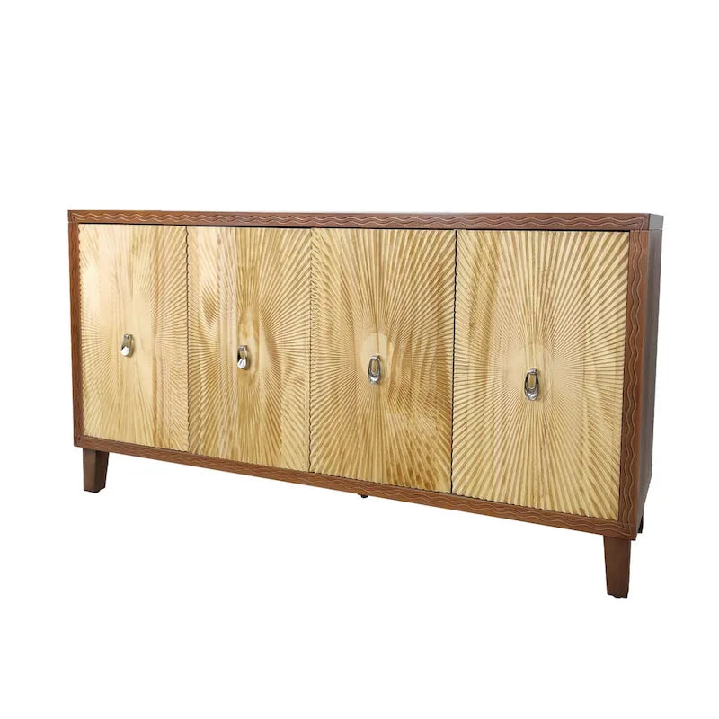 Credenza vintage a 4 ante, mobile contenitore con motivo intagliato, grande buffet con ripiani regolabili, mobile consolle