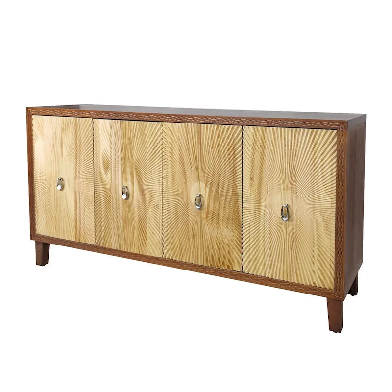 Credenza vintage a 4 ante, mobile contenitore con motivo intagliato, grande buffet con ripiani regolabili, mobile consolle