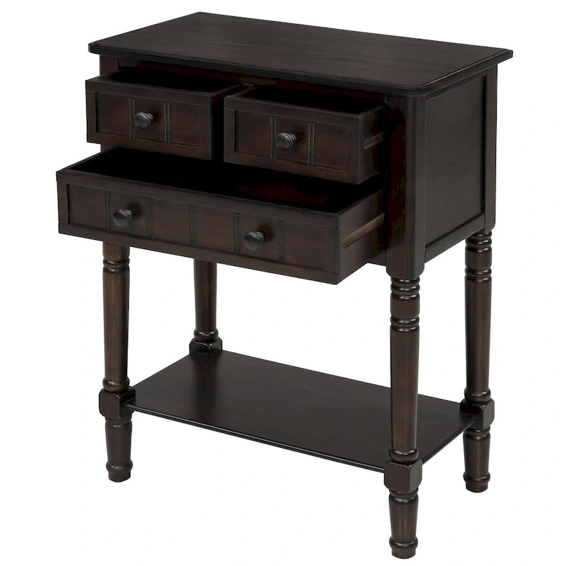 Tavolo Consolle/Tavolino da Divano Stretto e Sottile Esspreso con 3 Cassetti e 1 Ripiano Inferiore - 60.2L x 33W x 79H cm