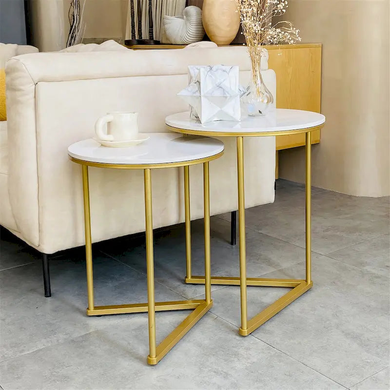 Set di 2 tavolini rotondi da caffè/laterali impilabili, moderni, d'accento