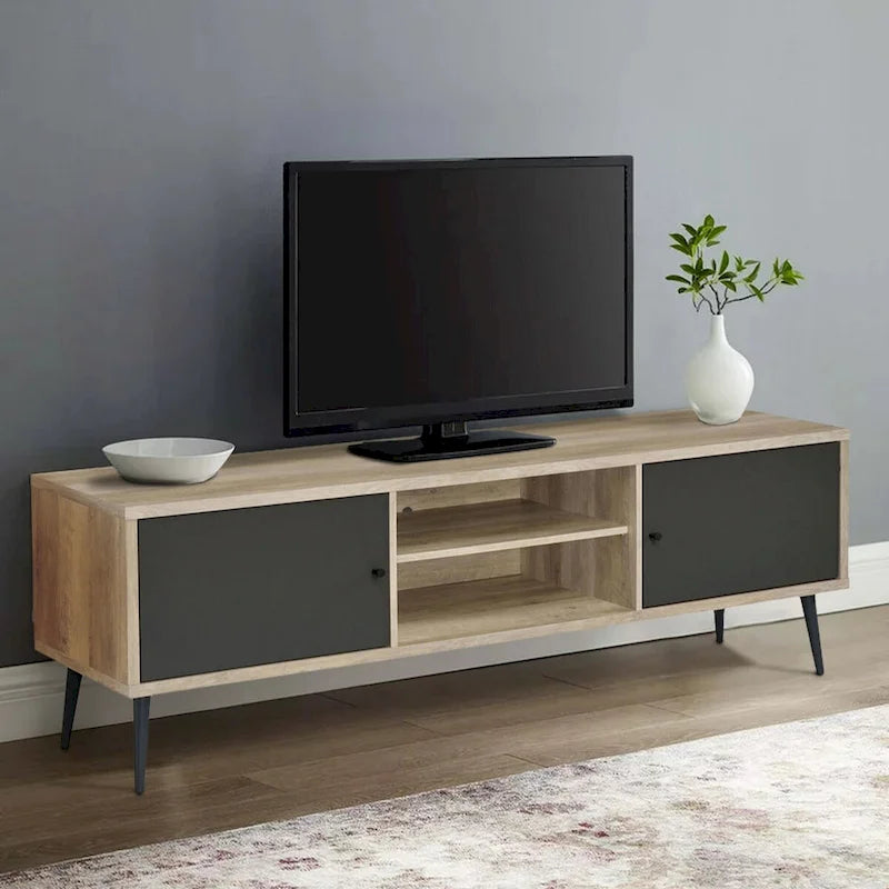 Mobile TV da 71 pollici, con 2 scomparti aperti, Marrone, Grigio